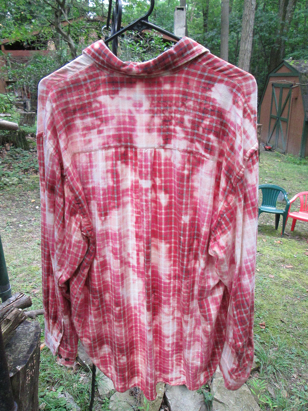 SOLD - Vintage flannel - artwear - bleach dyed reds to pinks #21 - Image 3