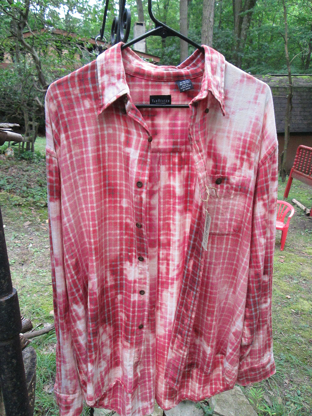 SOLD - Vintage flannel - artwear - bleach dyed reds to pinks #21