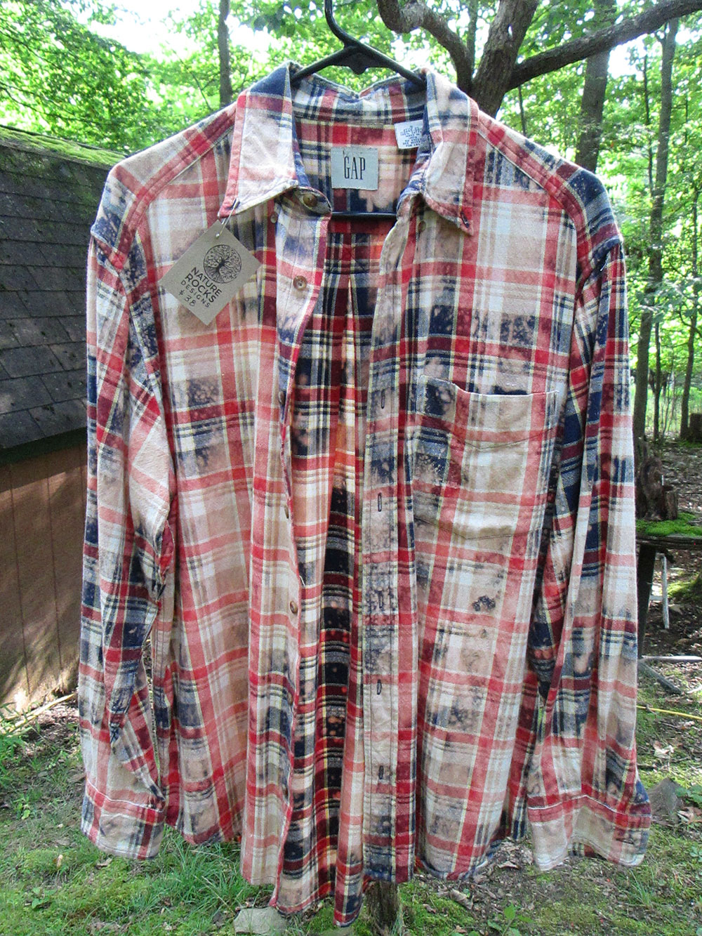 Vintage flannel - artwear - reds blues faded distressed #22
