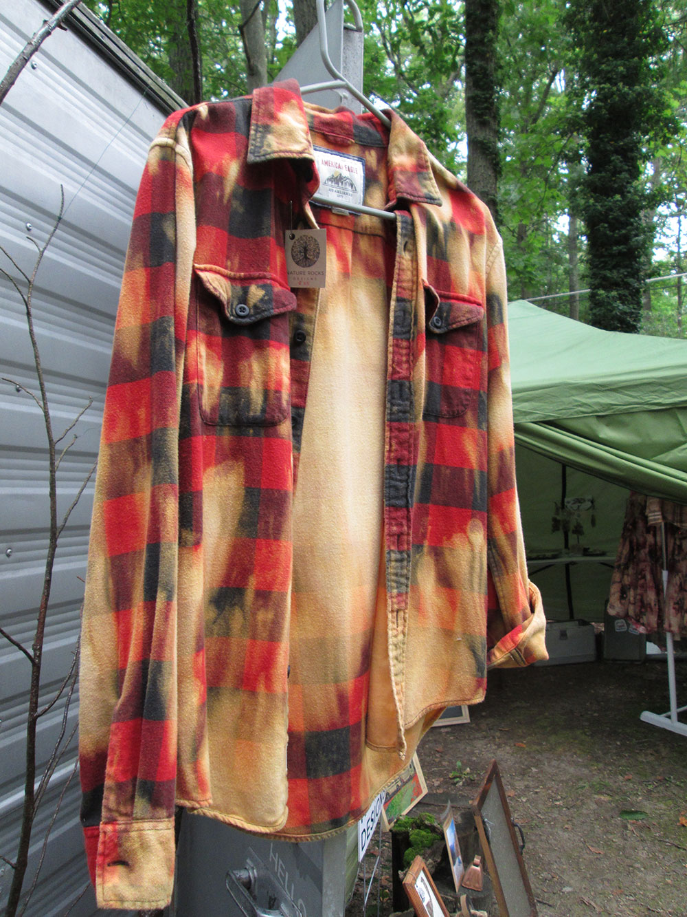 Vintage flannel - artwear - bright red hues yellow - Wild Child and tree on back #24 - Image 5