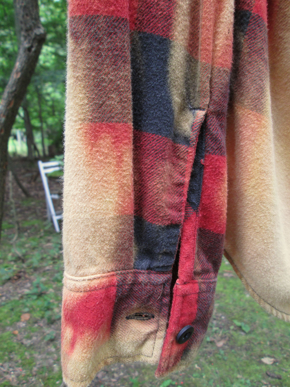 Vintage flannel - artwear - bright red hues yellow - Wild Child and tree on back #24 - Image 2