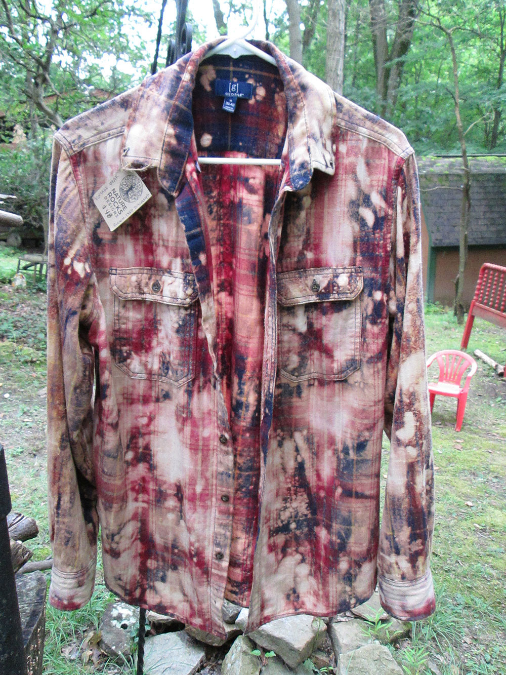 Vintage flannel - artwear - bleach dyed with maroons peaches #20 - Image 5