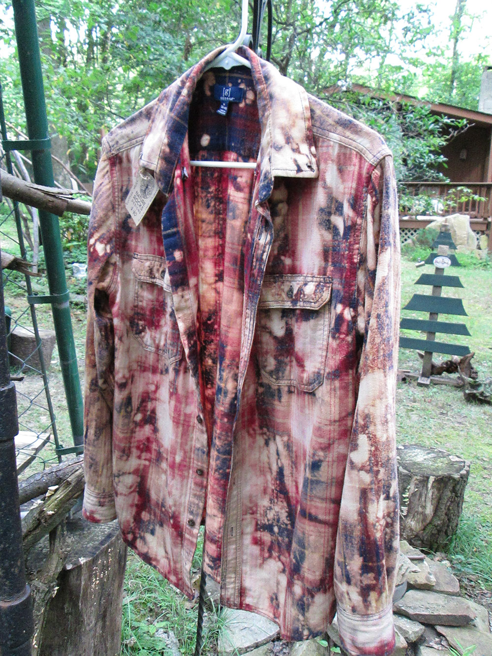 Vintage flannel - artwear - bleach dyed with maroons peaches #20 - Image 3