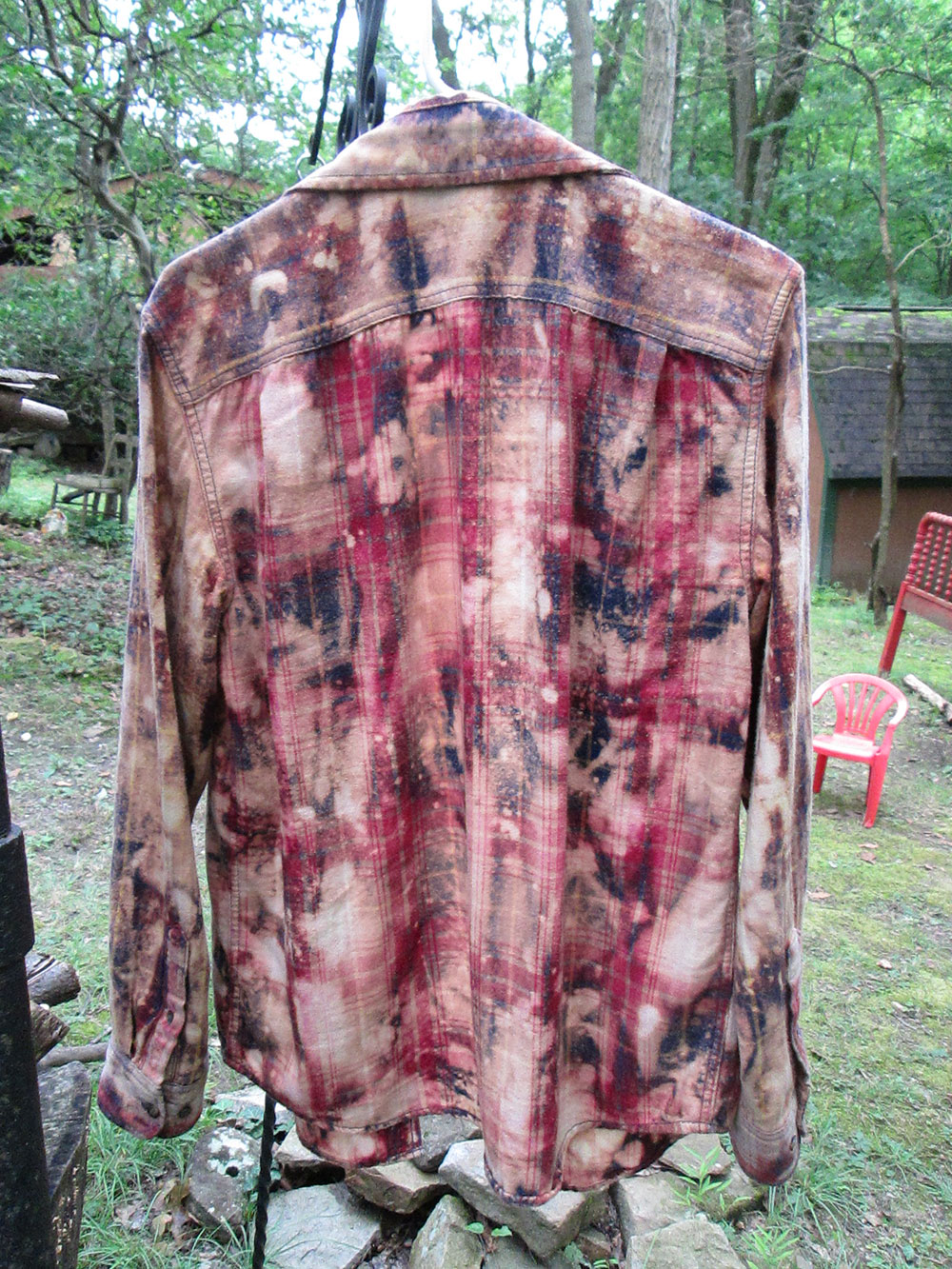 Vintage flannel - artwear - bleach dyed with maroons peaches #20 - Image 4