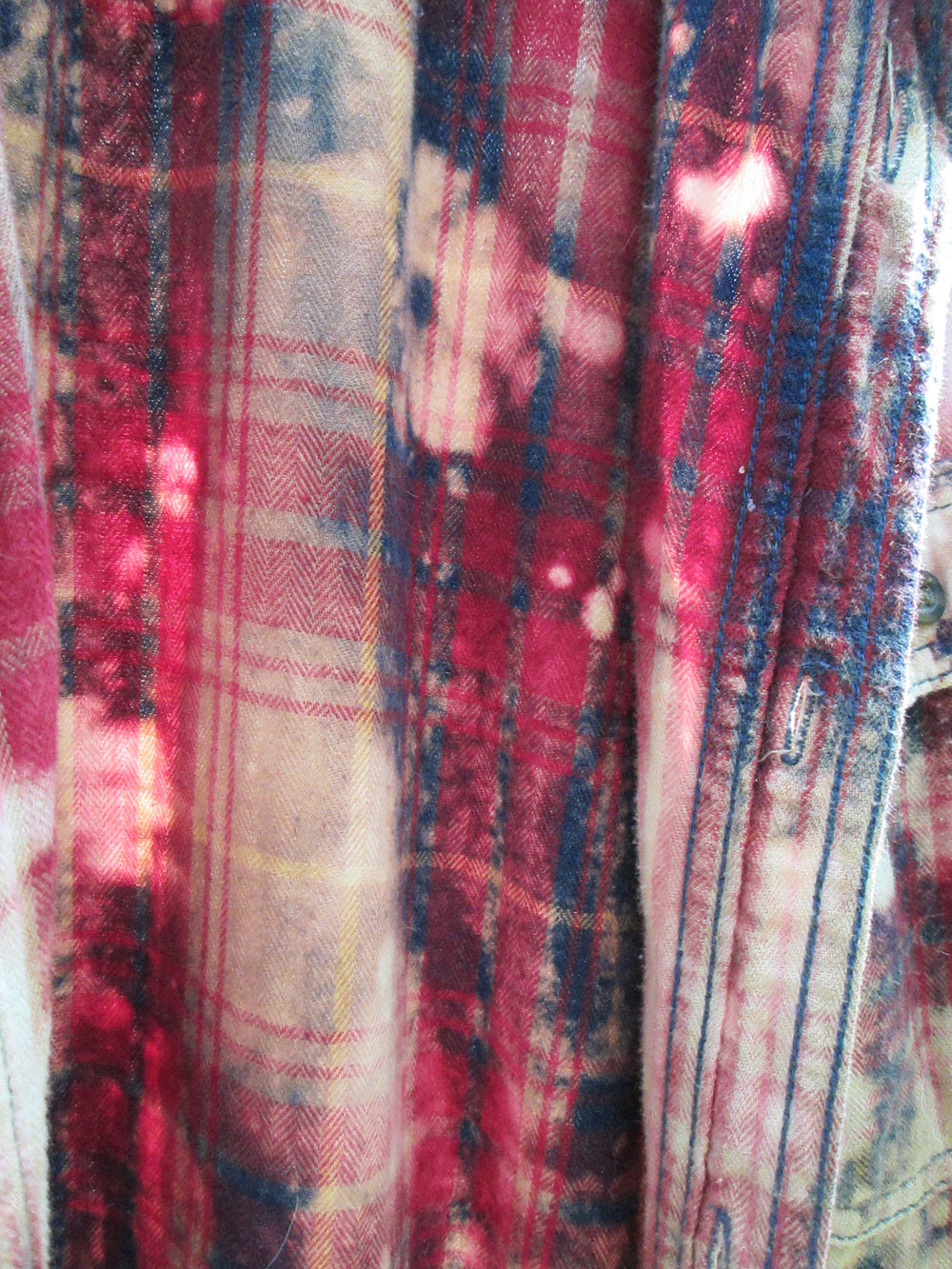 Vintage flannel - artwear - bleach dyed with maroons peaches #20 - Image 2