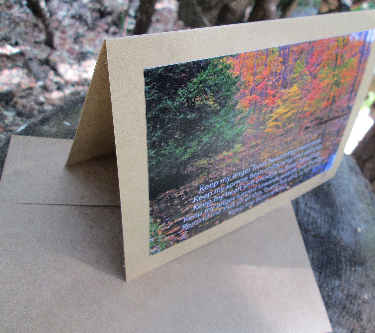 Art Note Card single - Pond at Seven Springs - bright fall colors - with quote - Hand Crafted - Image 2