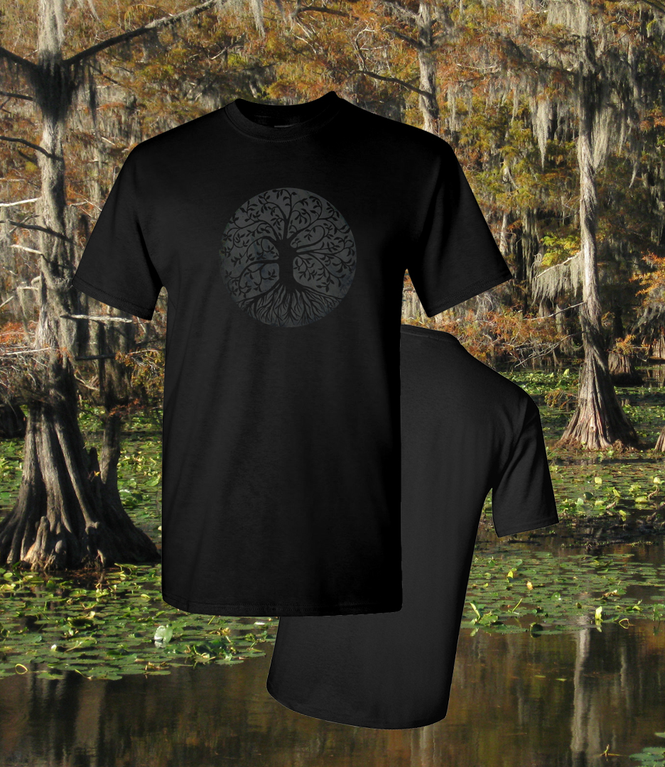 Tree Logo dark faded on black tshirt - Ultra thick 100% cotton