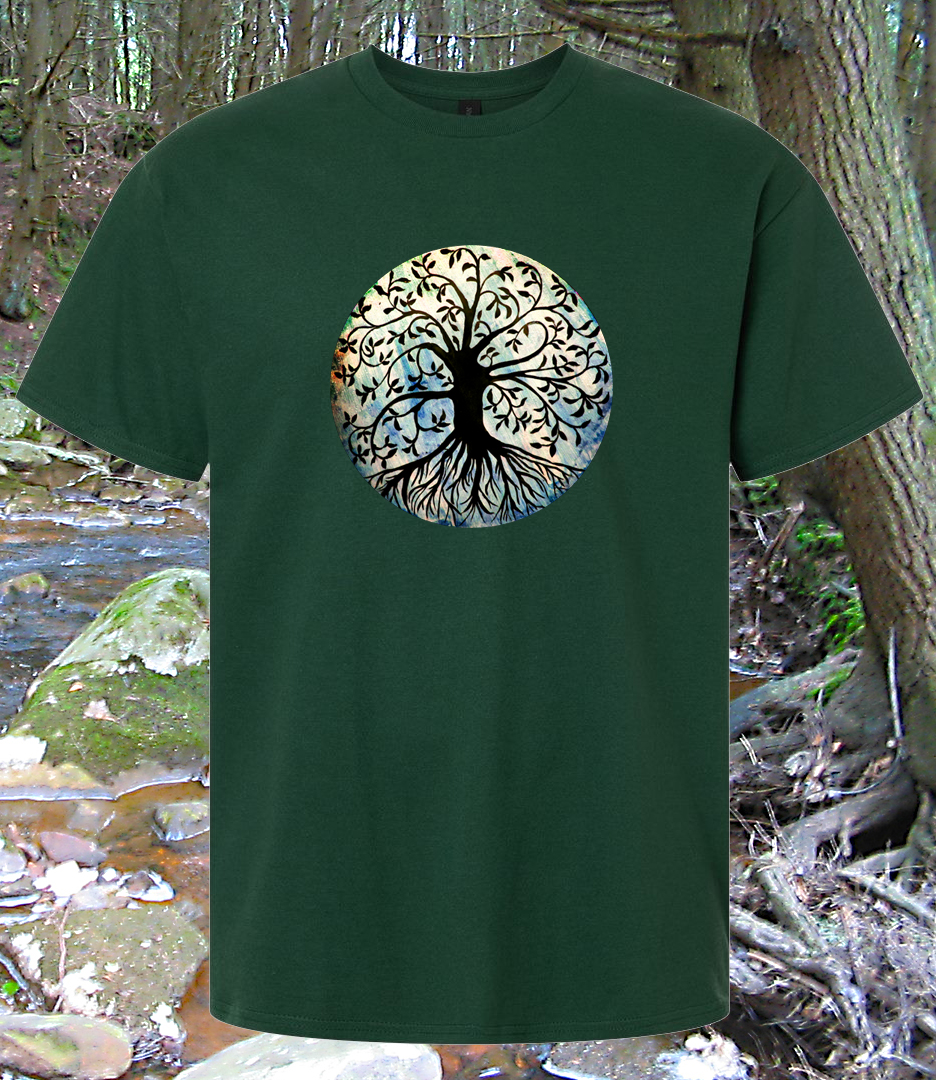 Nature Rocks Design Tree logo full color on forest green tshirt - Image 2