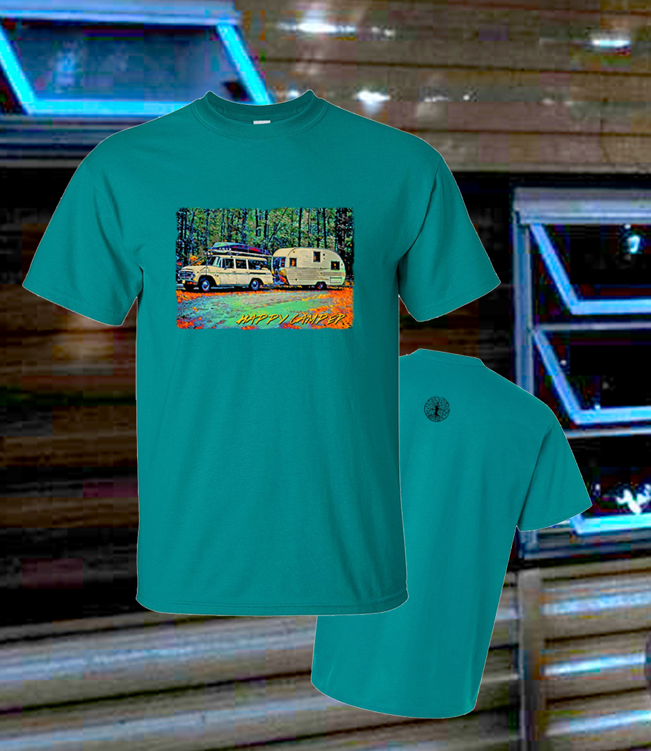 Happy Camper Retro Rig International Travelall and Scotty on jade shirt