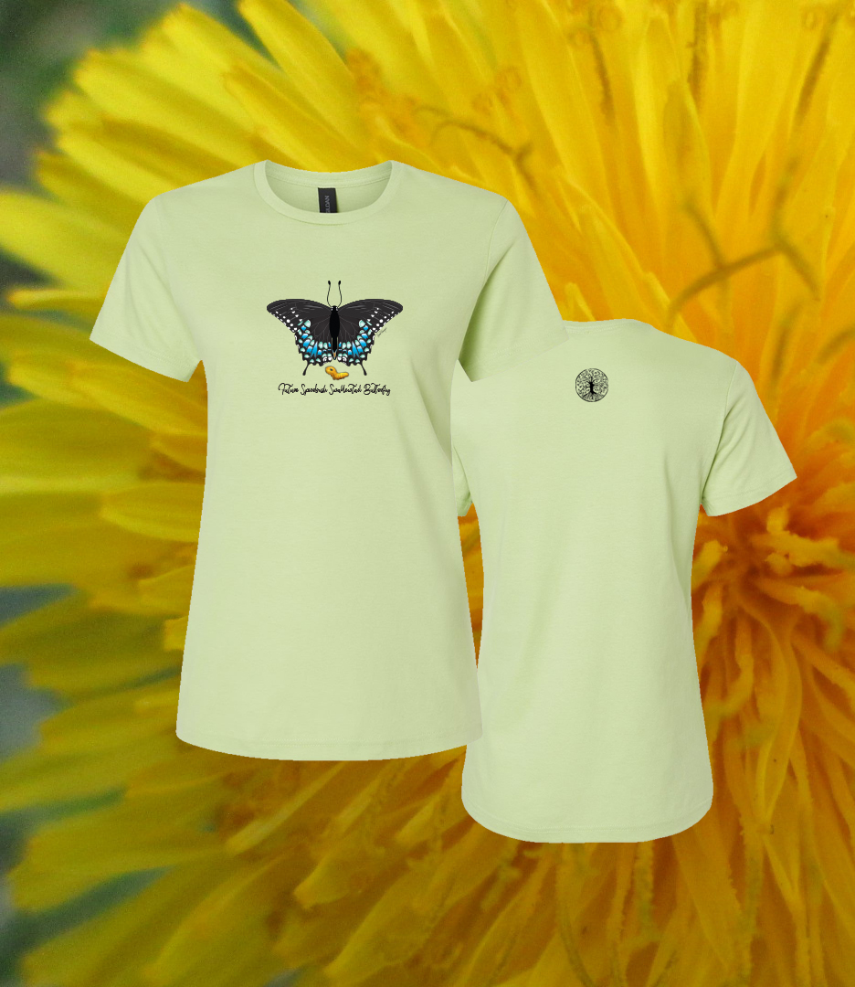 Women's Spicebush Swallowtail Butterfly and Caterpillar Illustration on Pistachio T-shirt